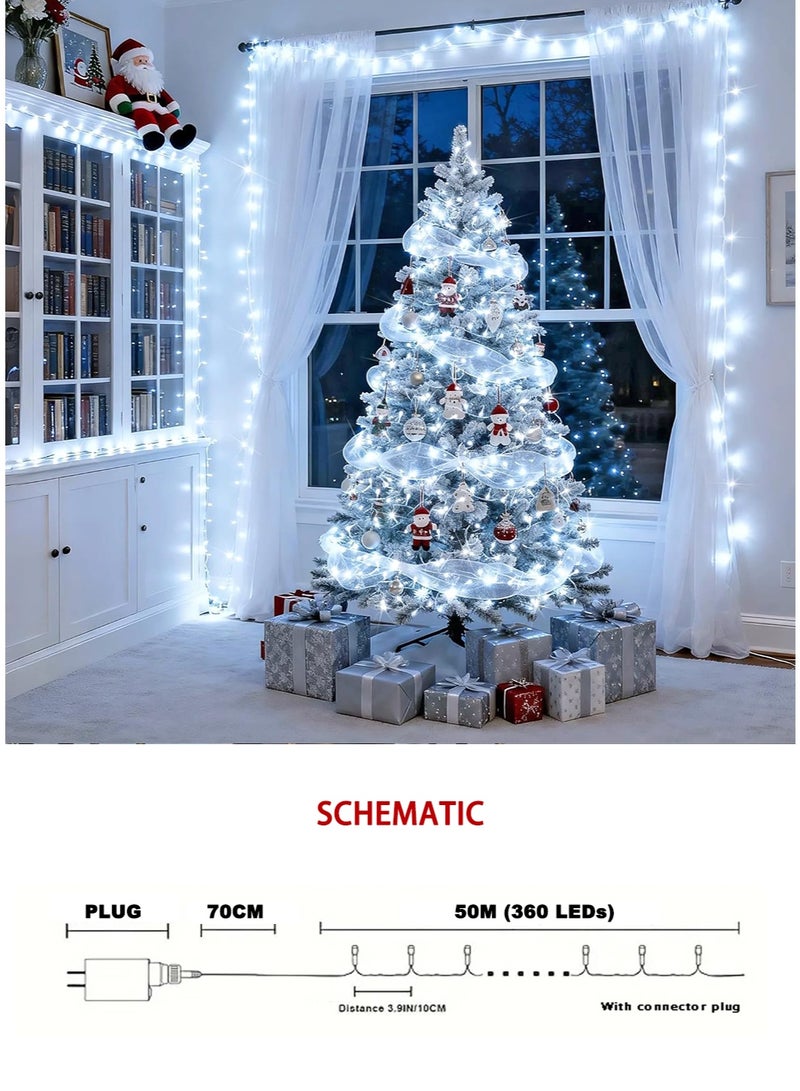 xianye أضواء LED سلسلة XIANYE 360 داخلية وخارجية سلك شفاف، أضواء عيد الميلاد البيضاء الباردة القابلة للتوصيل لتزيين العطلات، 50 متر أضواء خرافية متلألئة قابلة للتوصيل للحفلات والزفاف وفالنتاين والديكور المنزلي وغرفة النوم والأشجار والفناء والباحة وديكور الربيع ورمضان - Image 5